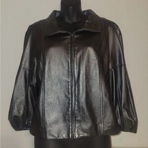 St. John grey Leather Jacket Classic Design